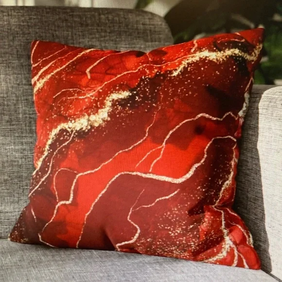 2 Red Marble Art Modern Decor Throw Pillows - NIB - 18’x18’ Gorgeous Collection - Picture 7 of 8